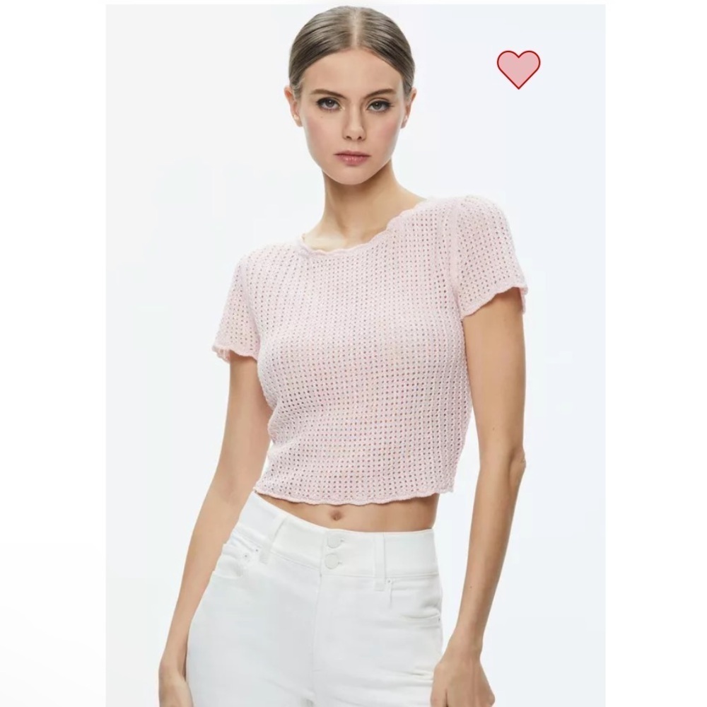Alice + Olivia Maryam Cropped Pullover - Pink Crochet Pointelle - Size